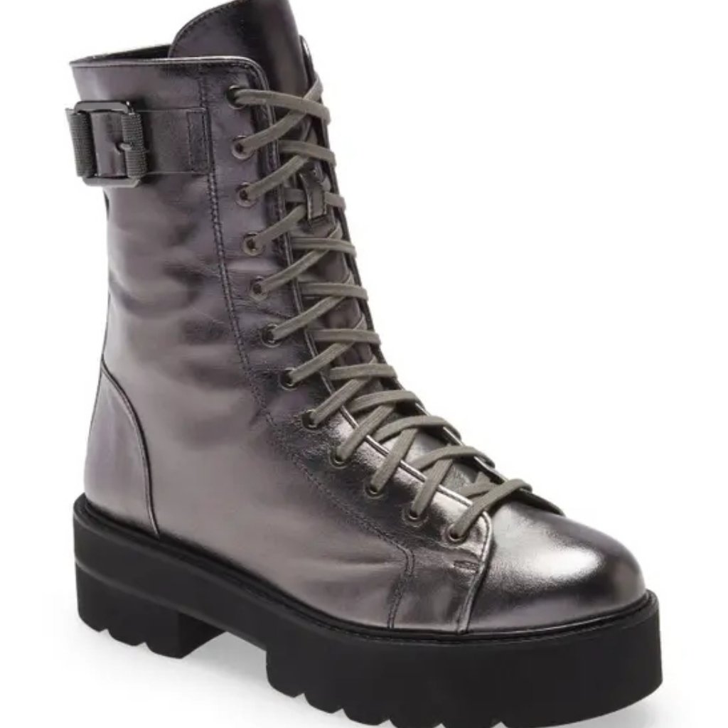 Stuart Weitzman Ultralift Platform Lace Up Bootie Leather Gun 7.5 (P15)